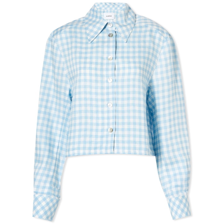 Photo: Sleeper Women's Safari Crop Shirt in Blue/White