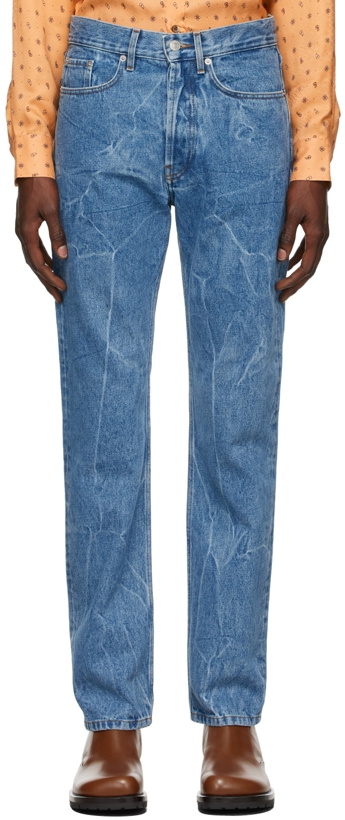 Photo: Dries Van Noten Blue Marbled Straight Leg Jeans