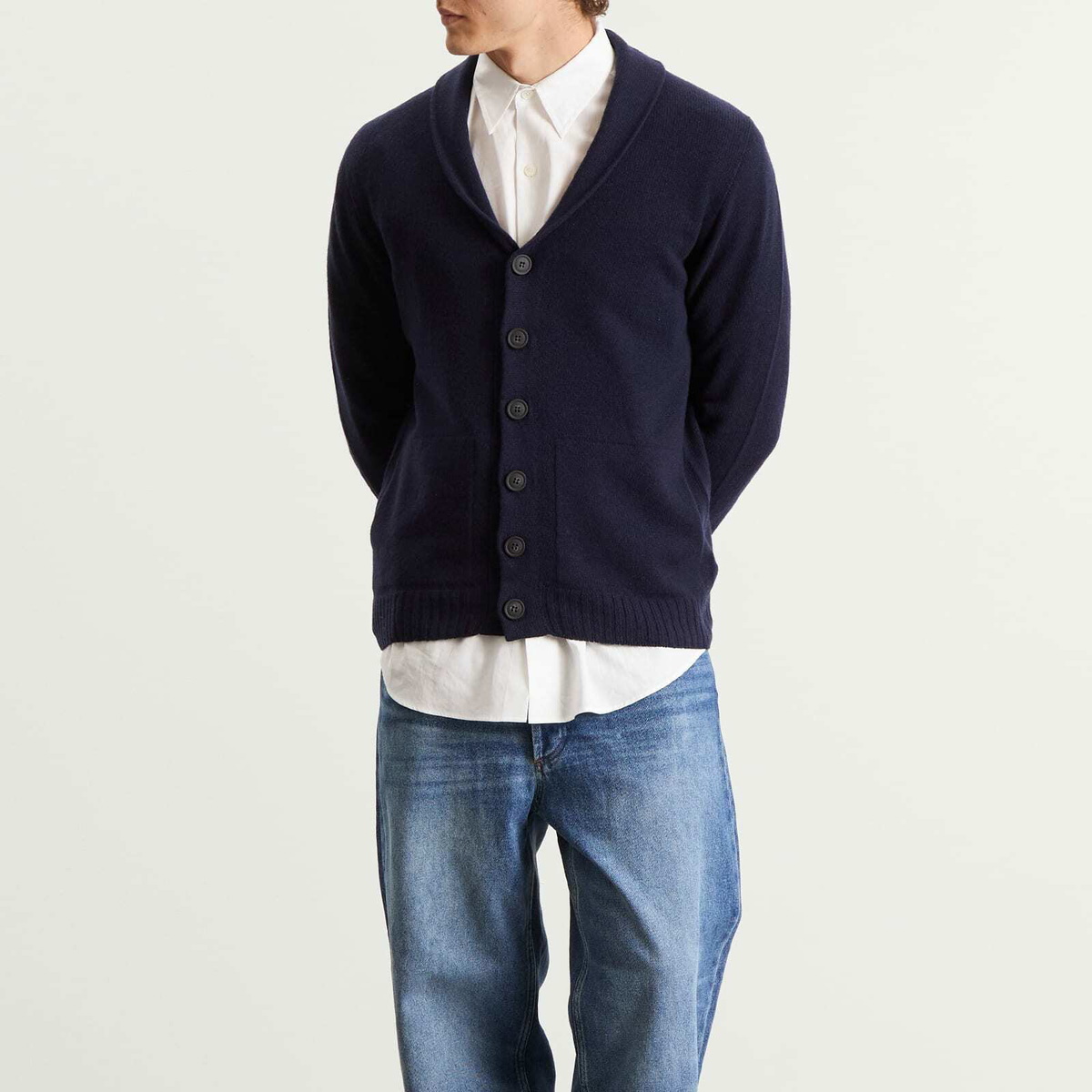 John Smedley Men's Rockford Cashmere Shawl Collar Cardigan in Midnight