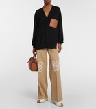 Loewe Anagram leather-trimmed wool cardigan