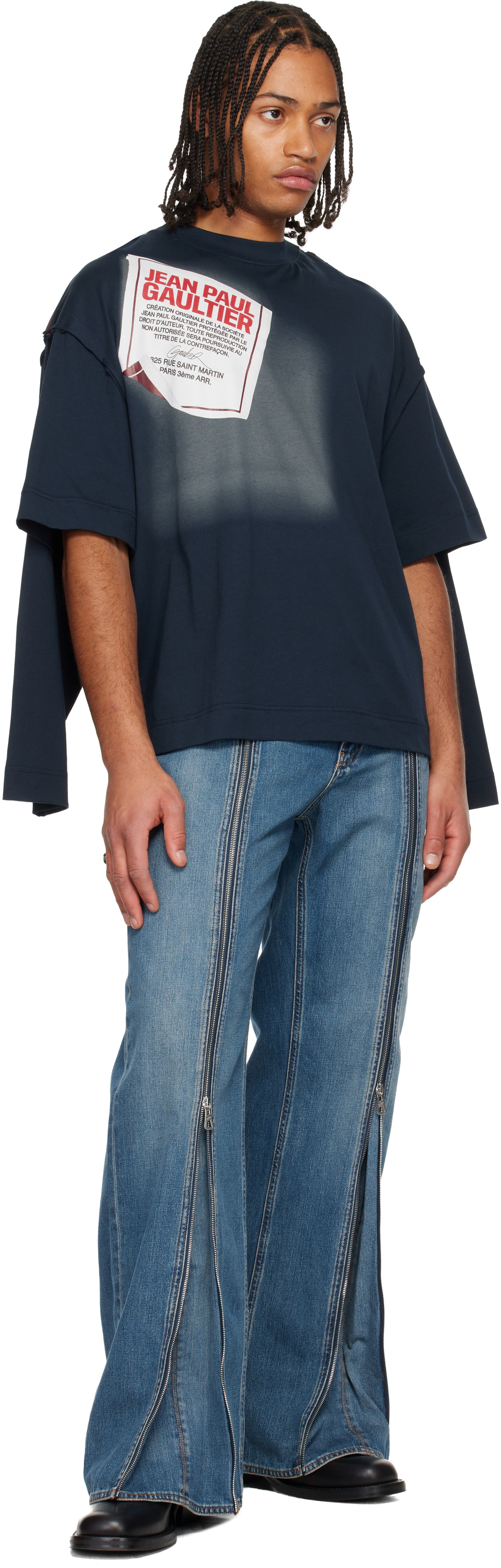 Jean Paul Gaultier Navy 'The Gaultier Label' Double T-shirt Jean