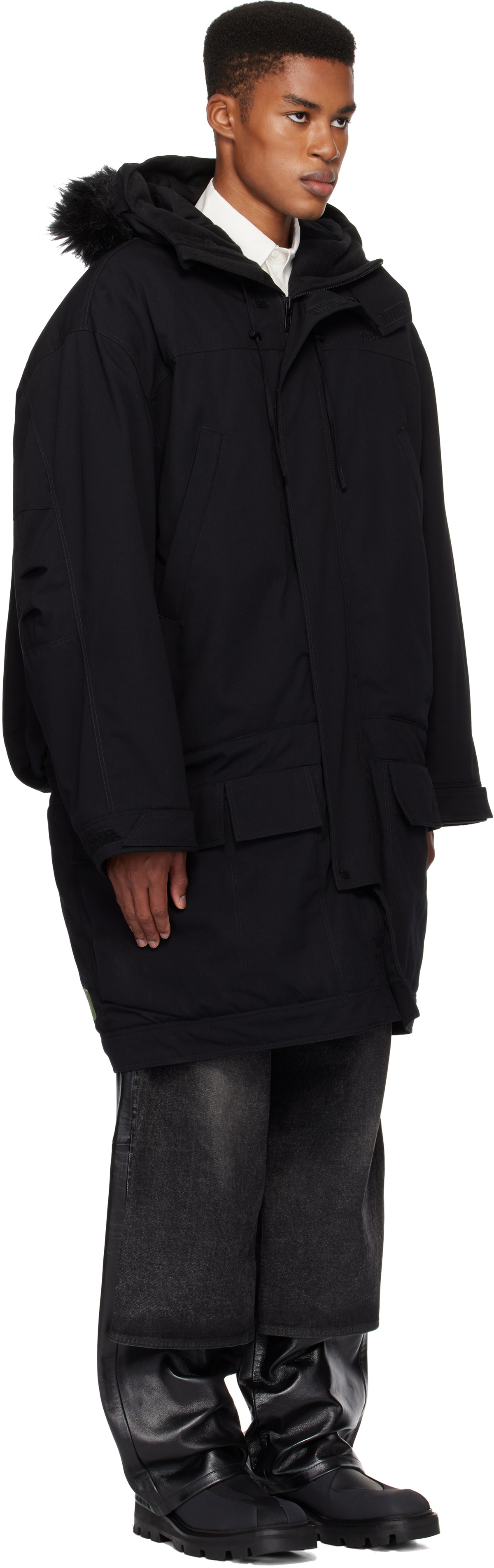 032c Black OSL2BER Dropped Waist Parka