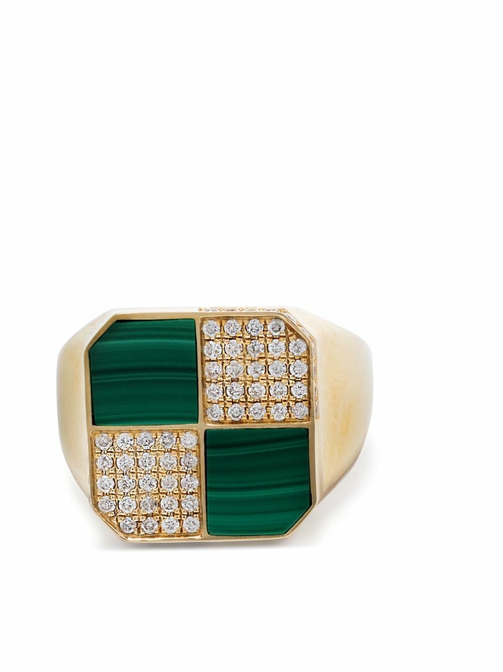 Yvonne Léon 9K Yellow Gold Petit Damier Diamond And Malachite Ring