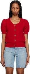 Dunst Red Puff Sleeve Cardigan