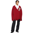 Raf Simons Red Oversized Destroyed F Sweater