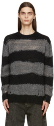 Acne Studios Black & Grey Stripe Distressed Sweater