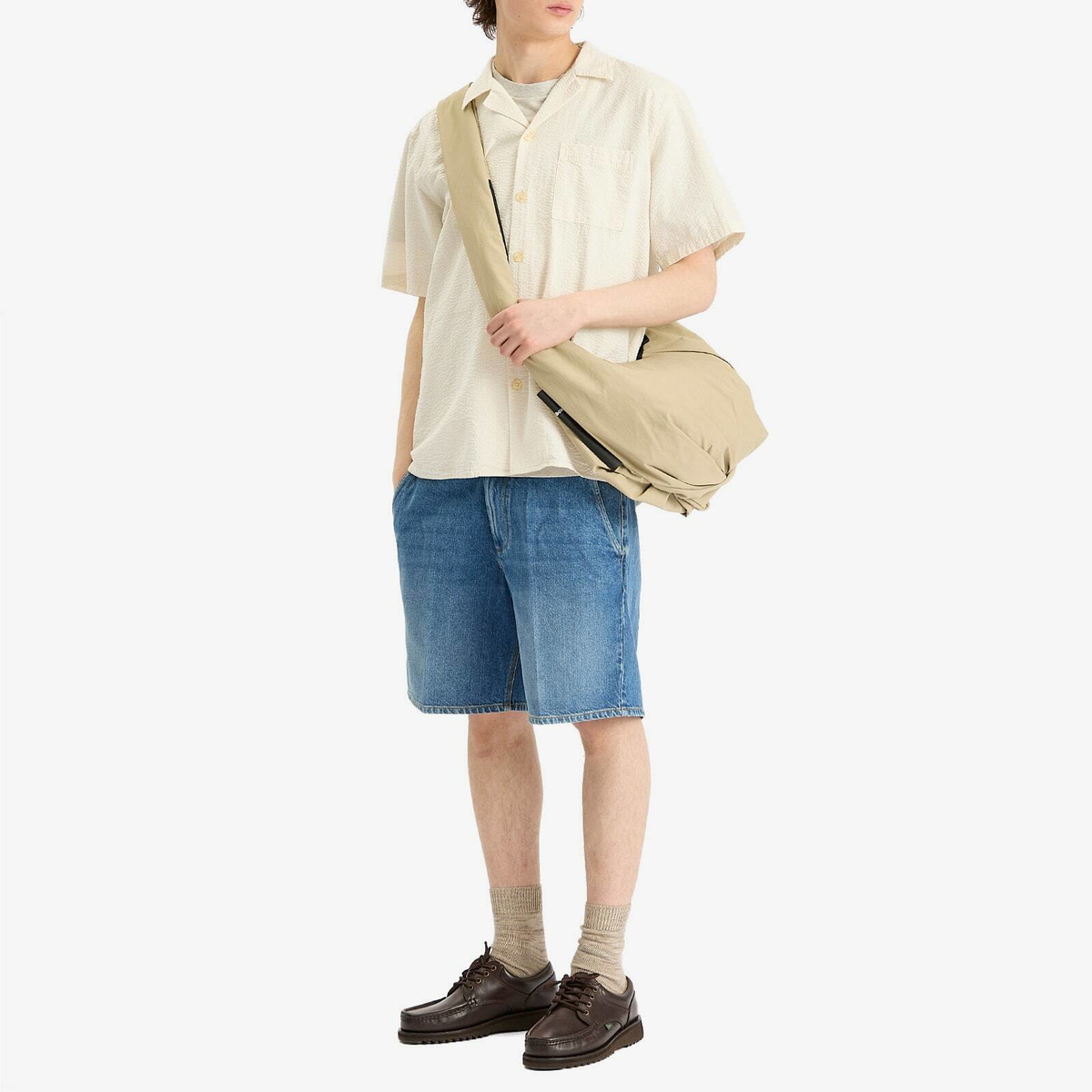 Foret Men's Clay Creased Denim Shorts in Vintage Blue