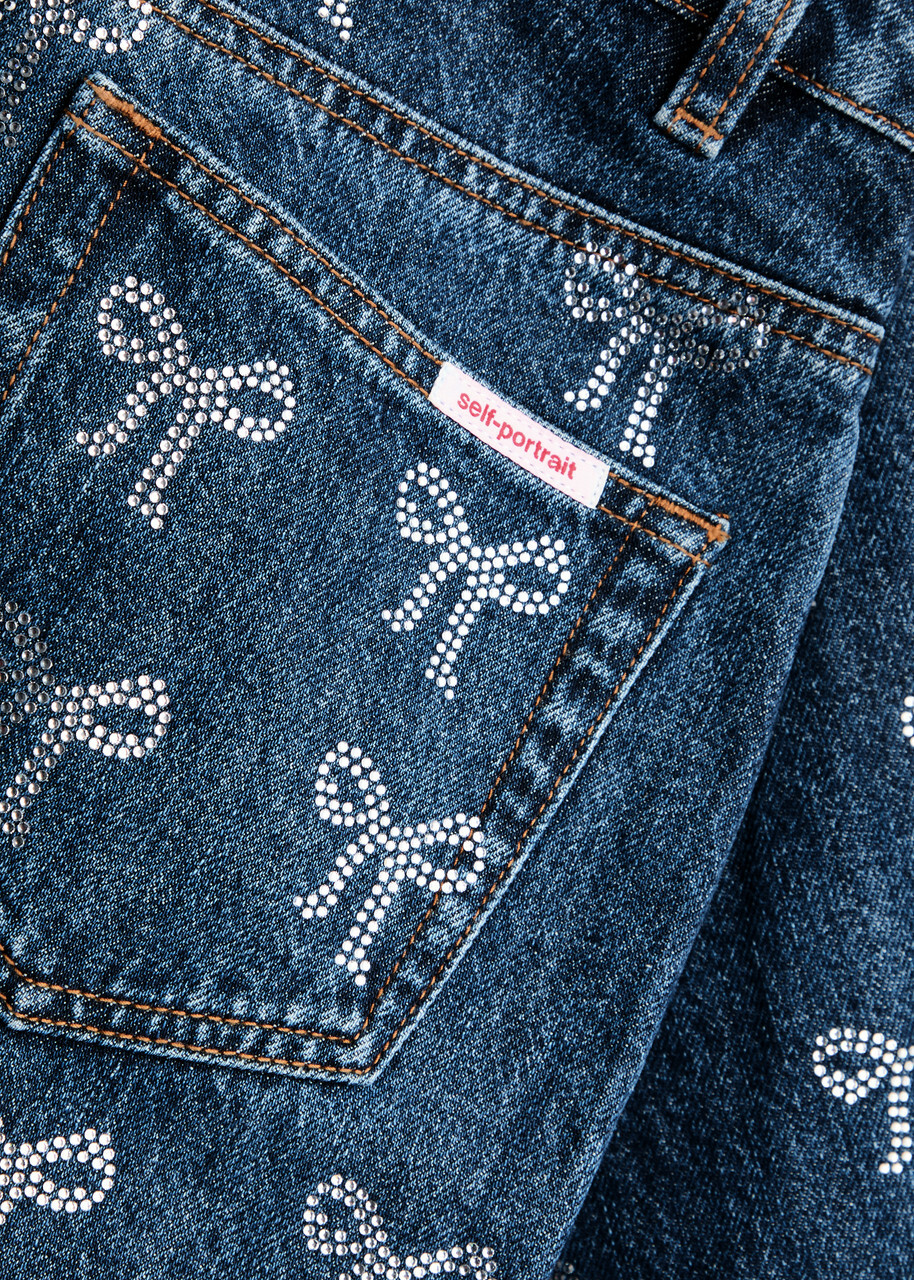 Self-portrait Bow-embellished Wide-leg Jeans Denim