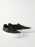Fendi - Leather-Trimmed Logo-Jacquard Canvas Slip-On Sneakers - Black