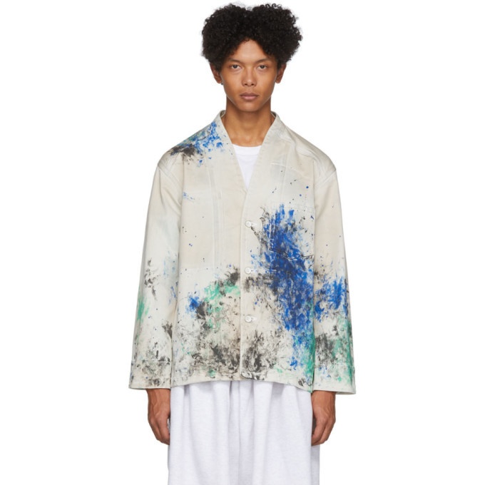 Photo: Sasquatchfabrix. White and Multicolor Coverall Paint Jacket