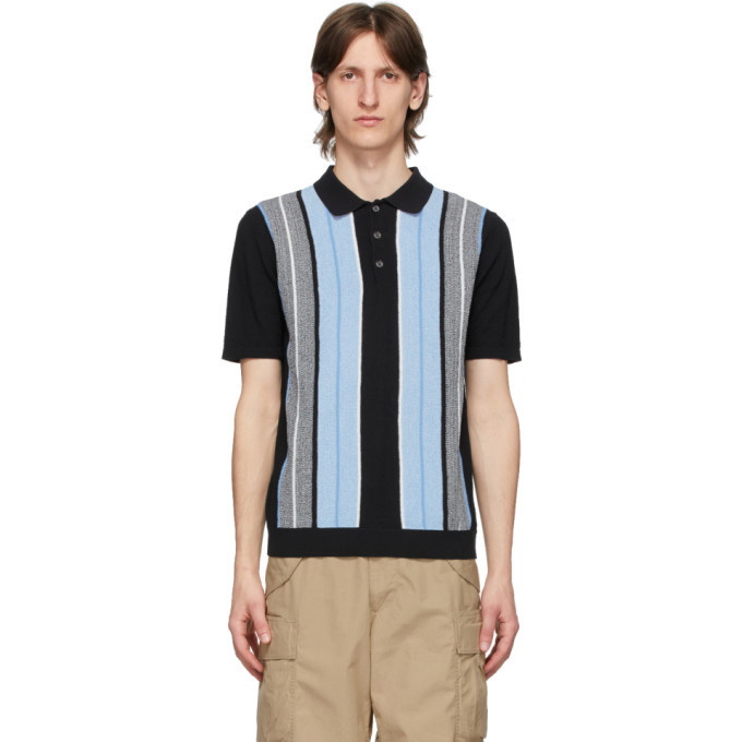 Photo: BEAMS PLUS Black Knit Stripe Polo