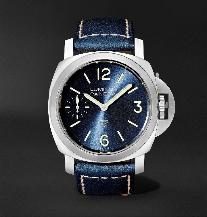 Photo: Panerai - Luminor Blu Mare Hand-Wound 44mm Stainless Steel and Leather Watch, Ref. No. PAM1085 - Blue