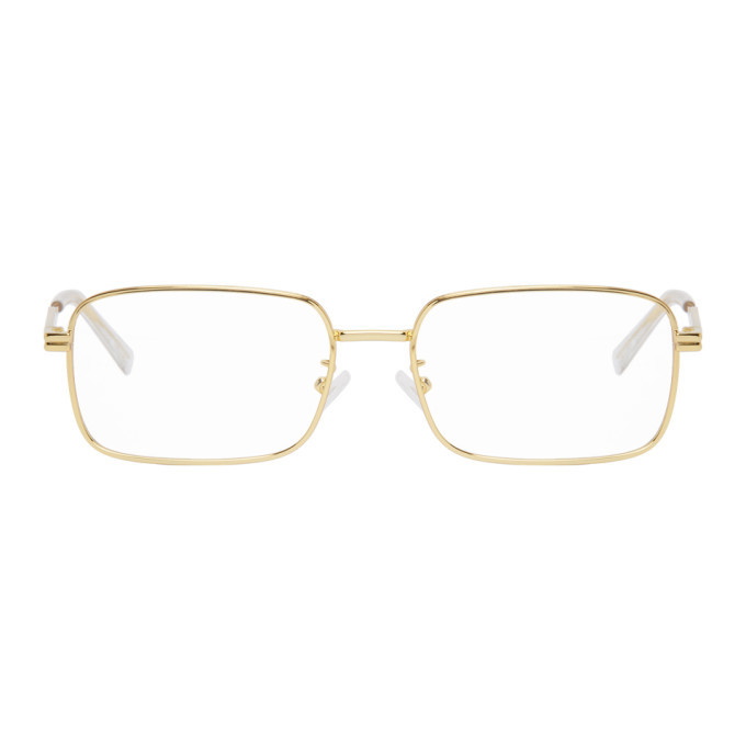 Photo: Bottega Veneta Gold Metal Rectangular Glasses
