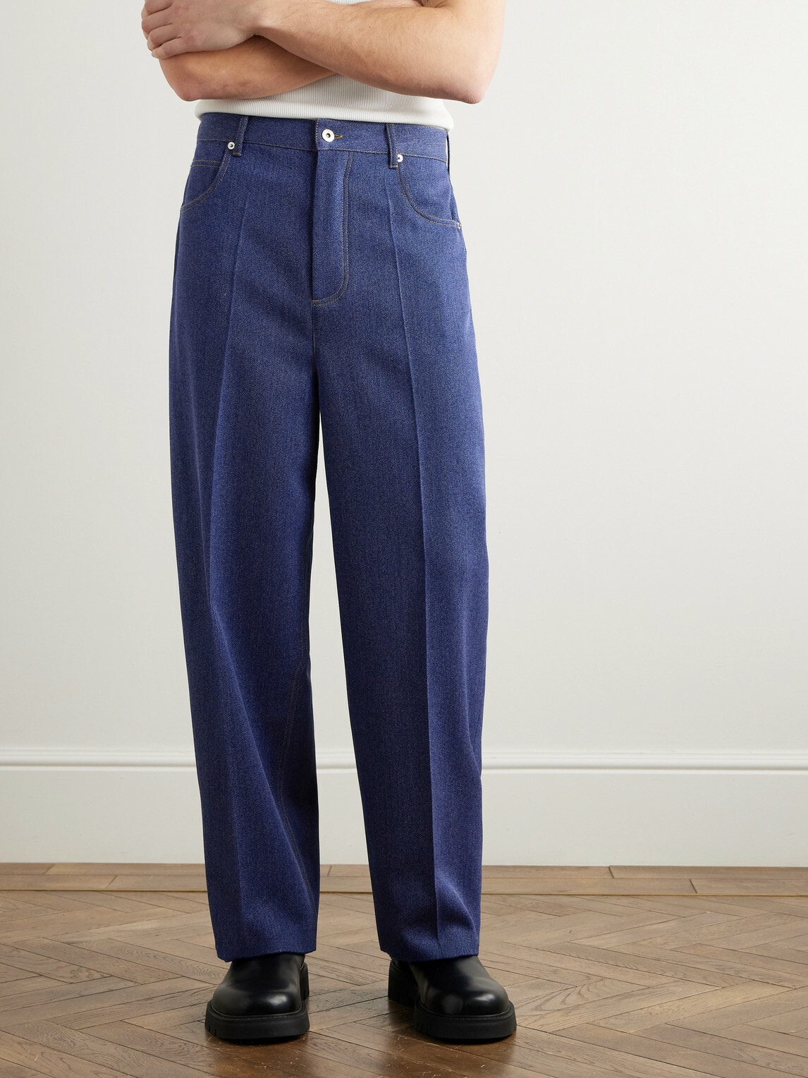 Bottega Veneta - Wool and Cotton-Blend Drill Trousers - Blue