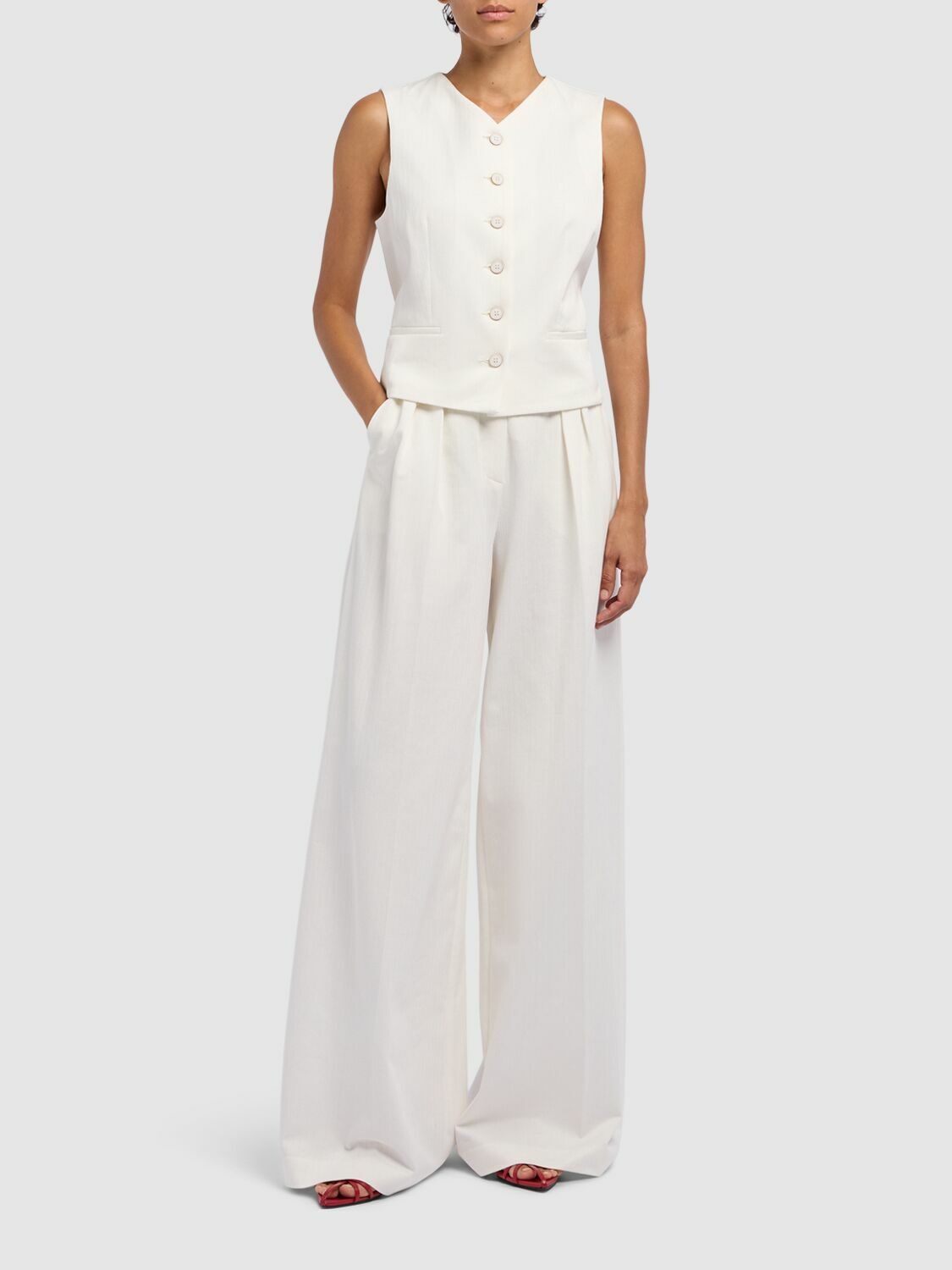 パンツ Max Mara Chenzia Wide Trousers In White Pinstriped Jacquard Max Mara Chenzia Wide Trousers In White Pinstriped Jacquard