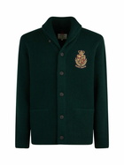 MC2 Saint Barth Man Shawl Collar Green Ribbed Cardigan With Pockets And Patch