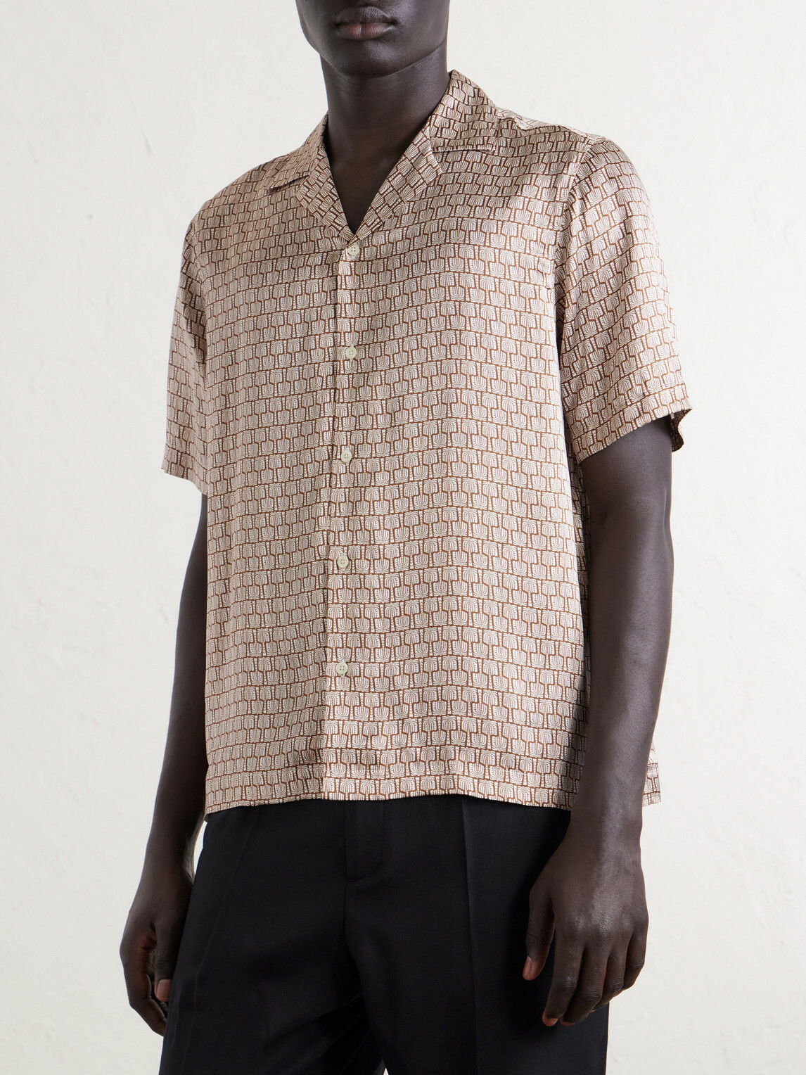 Frescobol Carioca - Roberto Camp-Collar Printed Silk-Voile Shirt - Brown