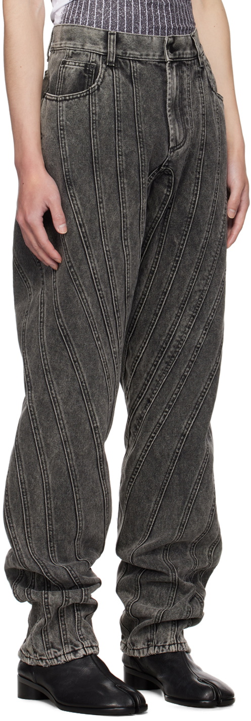 Mugler Black Washed Spiral Baggy Jeans