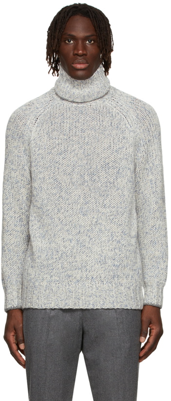 Photo: Brunello Cucinelli Blue & White Cashmere Turtleneck