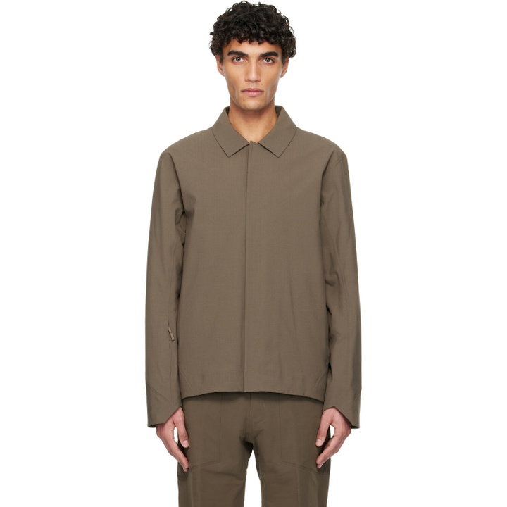 Photo: Veilance Taupe Lerus Insulated Tech Wool Jacket