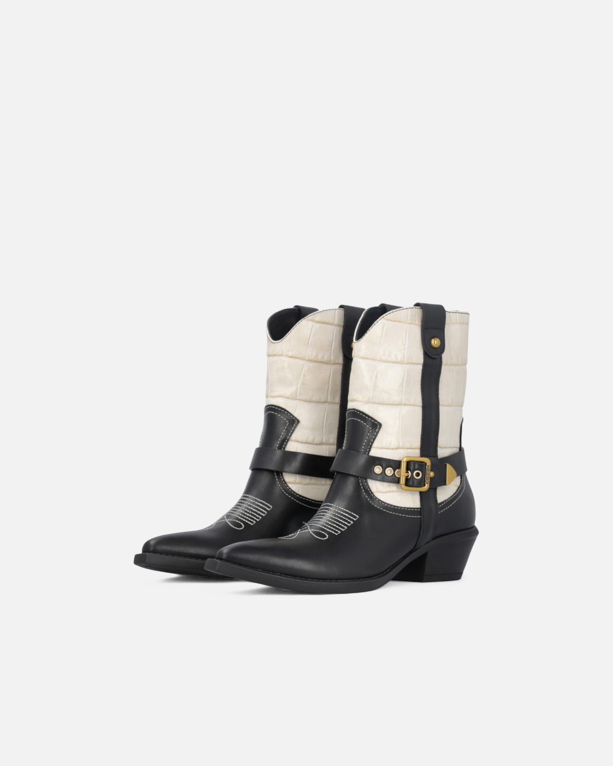 Pinko Two Tone Texan Style Leather Ankle Boots Black/White