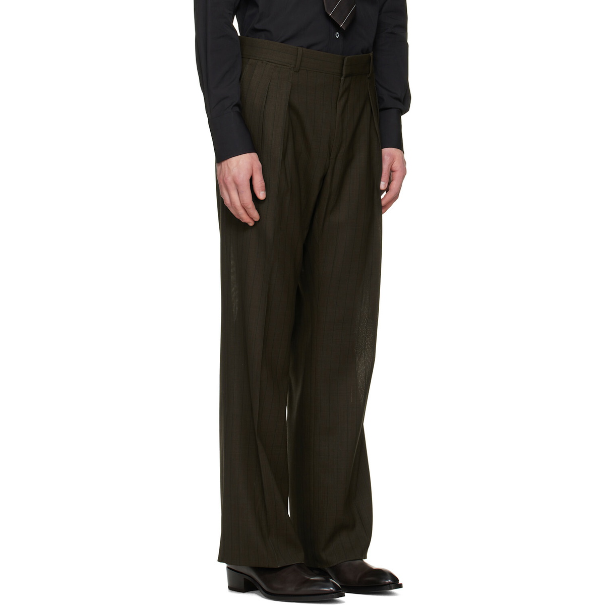 TOM FORD Brown Light Fresco Stripe Wide Leg Trousers
