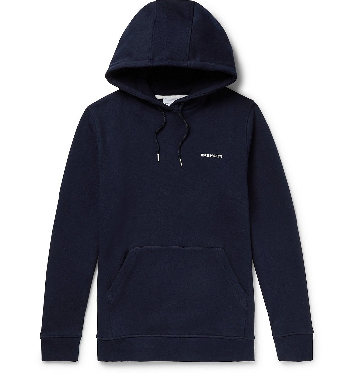 Photo: Norse Projects - Vagn Logo-Print Loopback Cotton-Jersey Hoodie - Blue