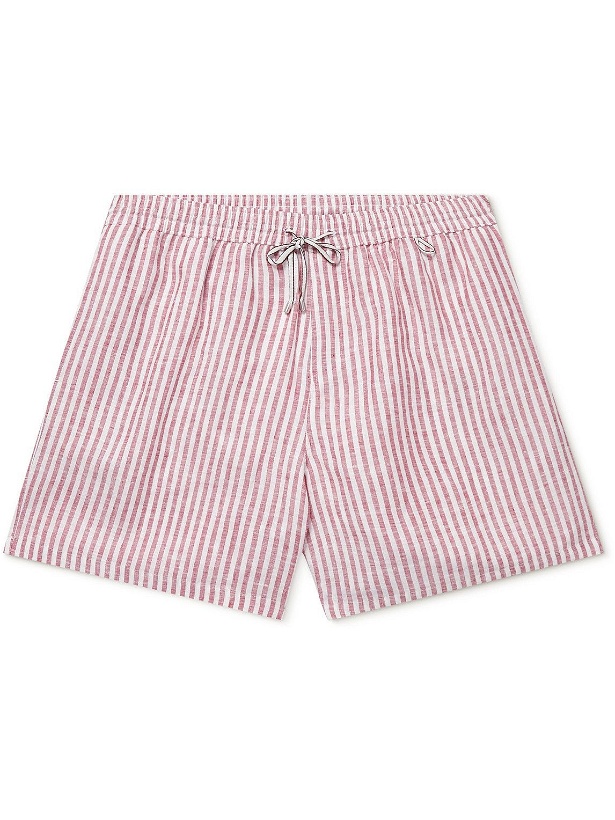 Photo: Loro Piana - Mid-Length Striped Linen Swim Shorts - Red