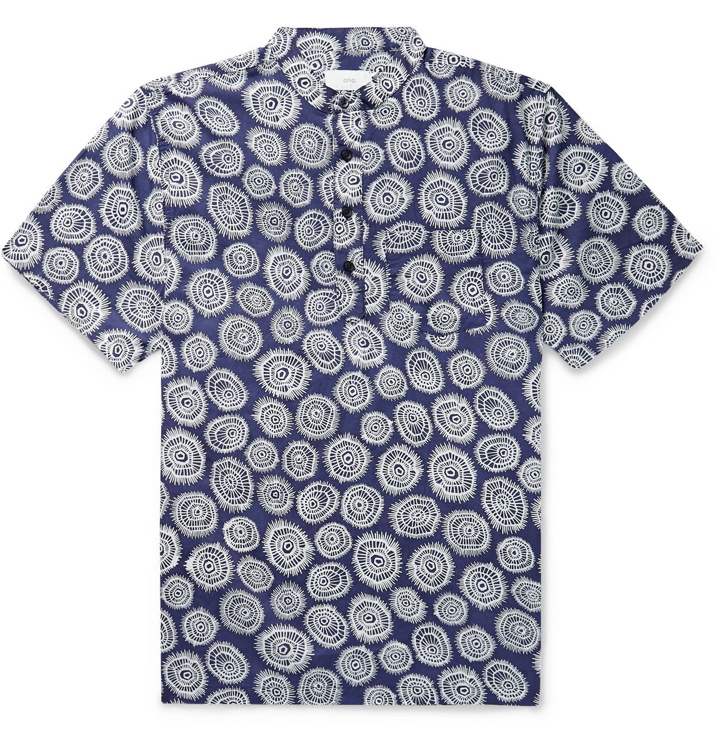 Photo: Onia - Anthony Grandad-Collar Printed Cotton Shirt - Blue