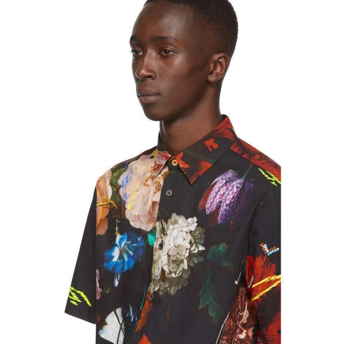 Paul Smith Men's Black 'Painted Floral' Print T-Shirt ($97) ❤ liked on  Polyvore featuring men's fashion, …