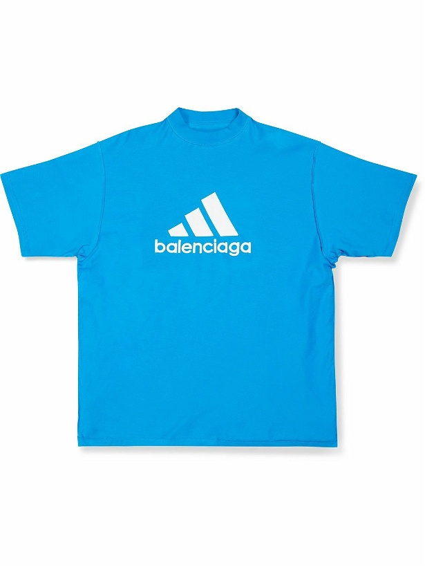 Photo: Balenciaga - adidas Oversized Logo-Print Cotton-Jersey T-Shirt - Blue