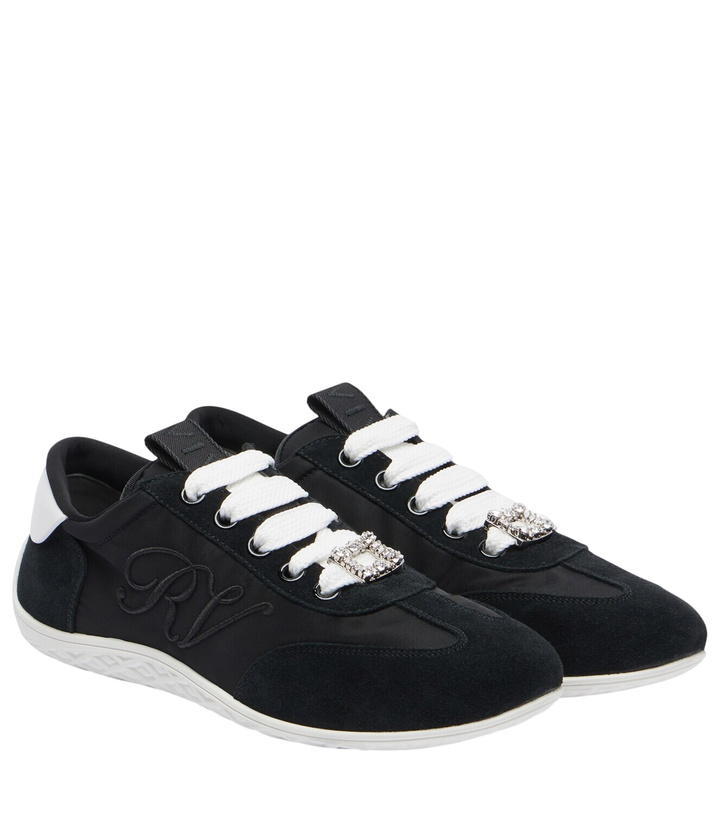 Photo: Roger Vivier Viv Low suede-trimmed satin sneakers