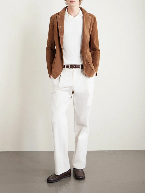 Photo: Eleventy - Slim-Fit Mandarin Collar Suede Jacket - Brown