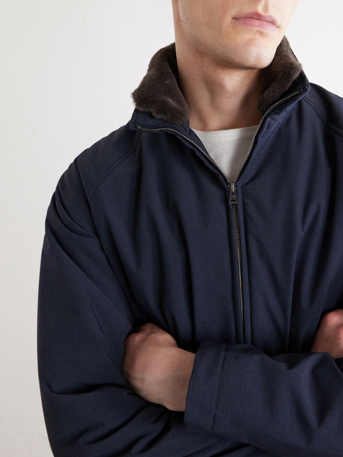 Herno - Faux Fur Trimmed Bomber Jacket - Blue