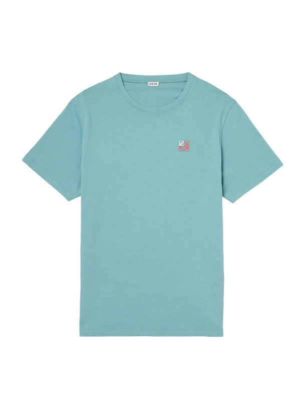 Photo: LOEWE - Slim-Fit Logo-Embroidered Cotton-Jersey T-Shirt - Blue