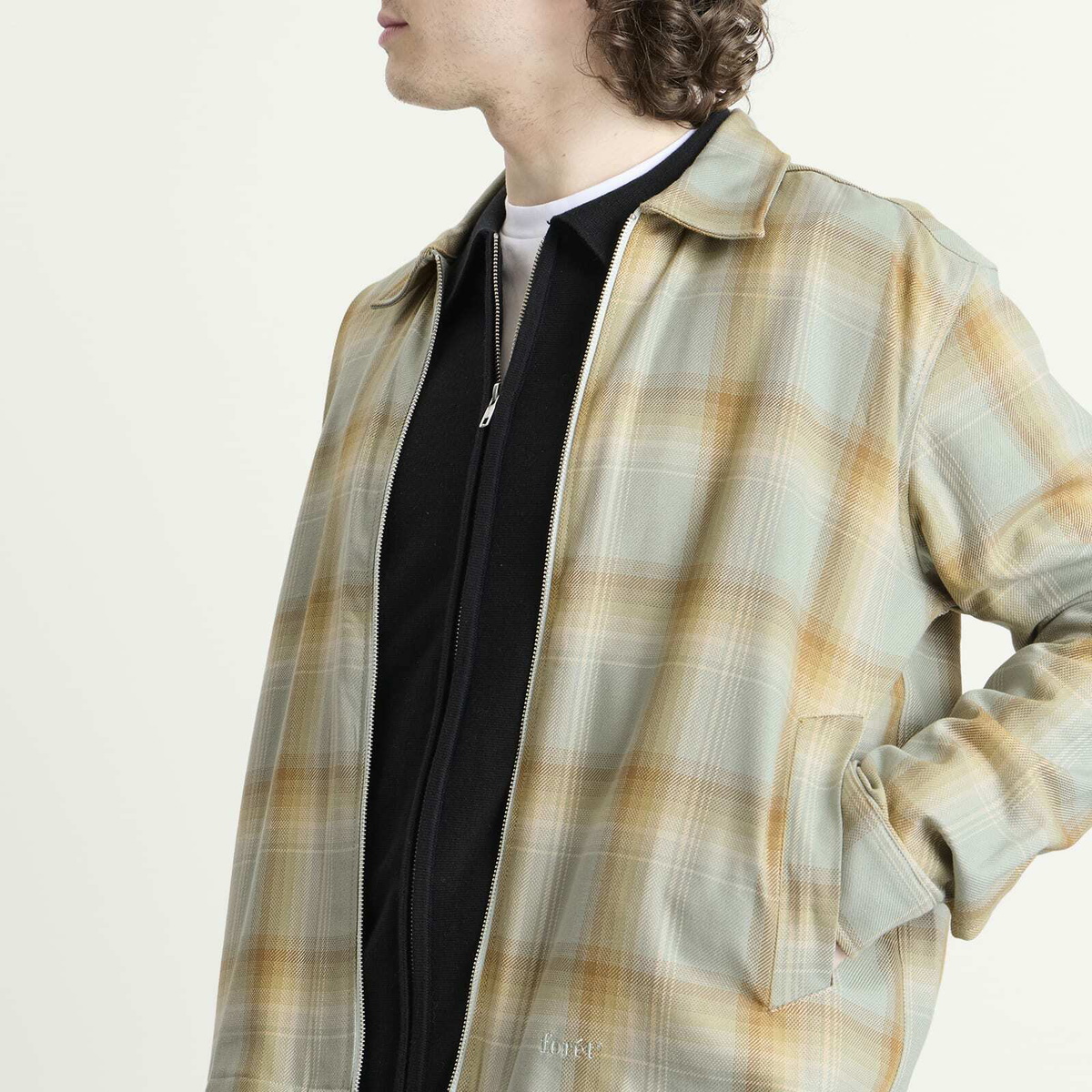 Foret Men's Loft Zip Overshirt in Green Oxide Check