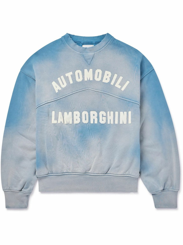Photo: Rhude - Lamborghini Logo-Print Distressed Cotton-Jersey Sweatshirt - Blue