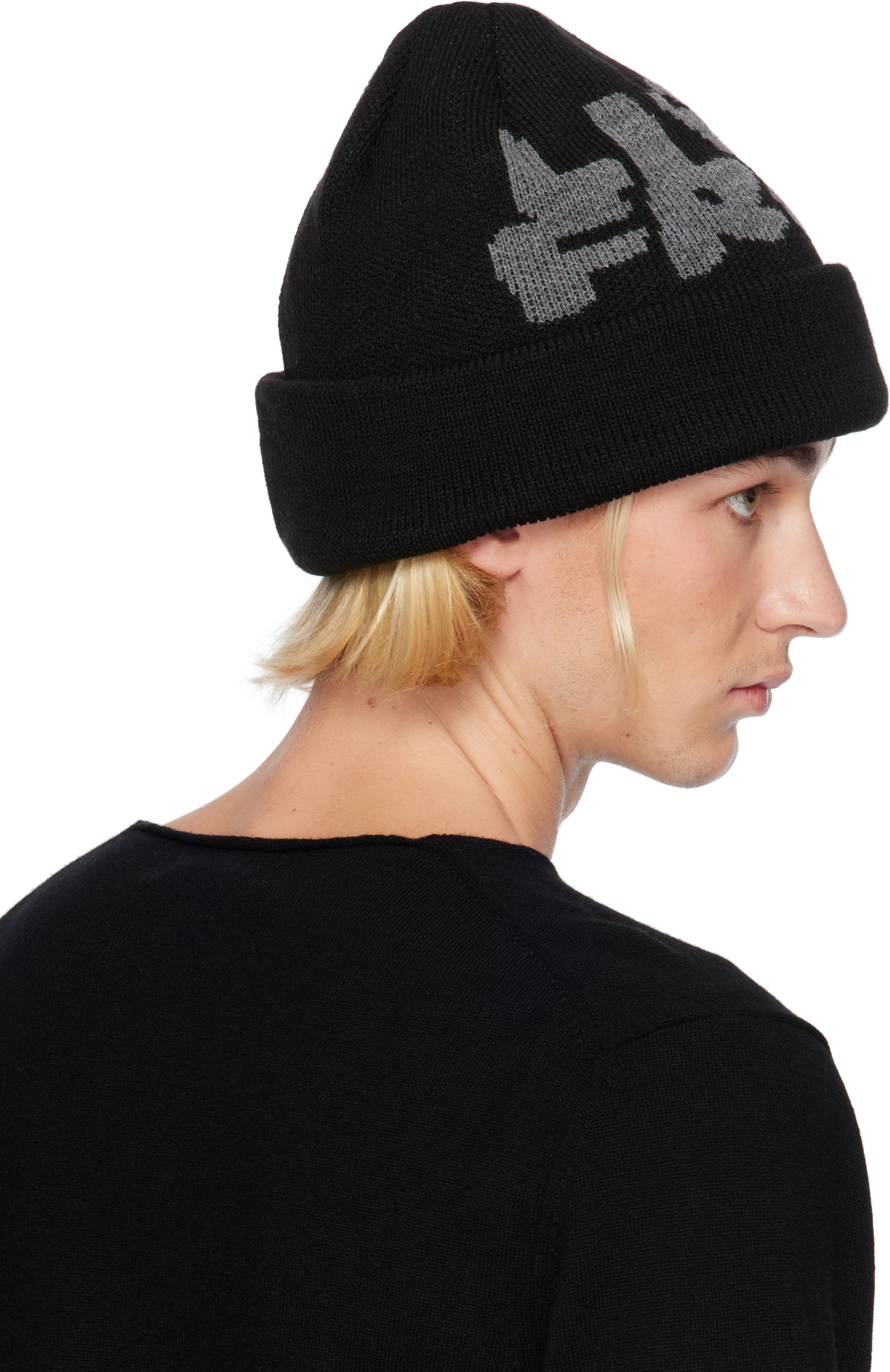 Comme des Garçons Shirt Black Jacquard Knit 'LIVE FREE' Beanie