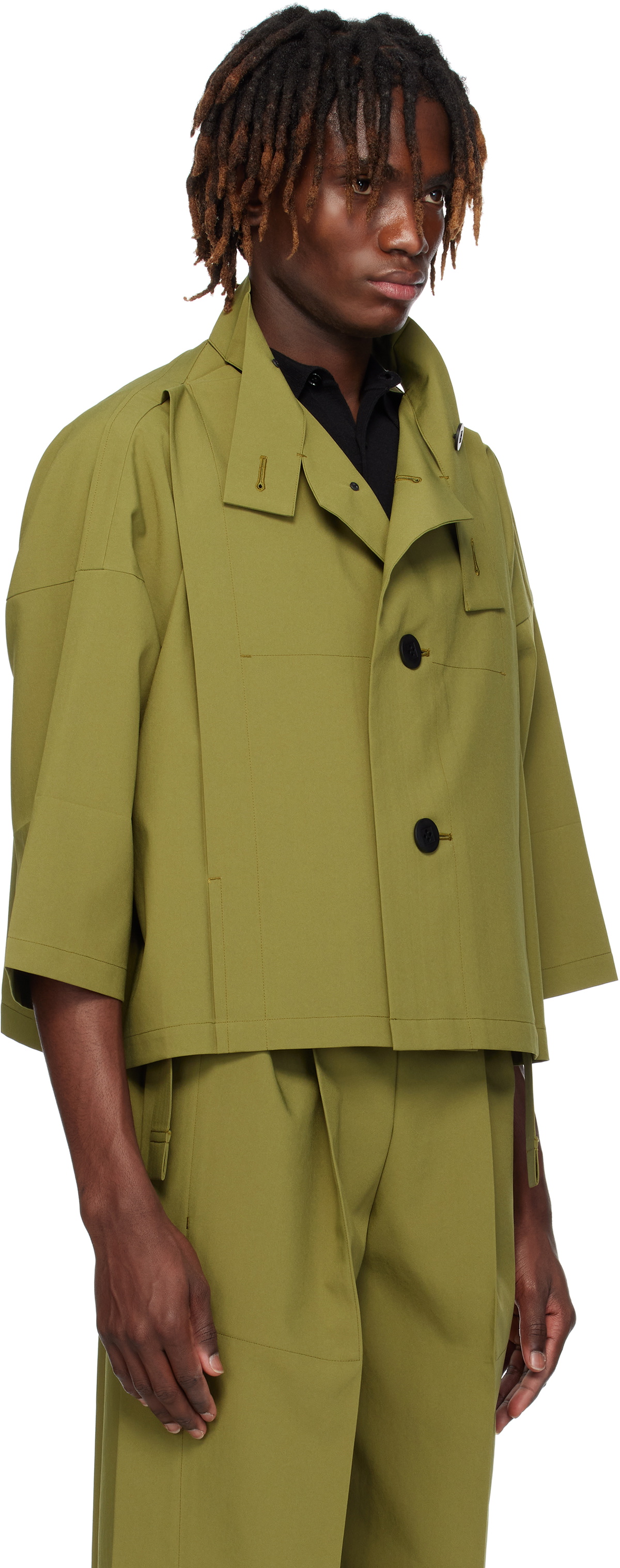 132 5. ISSEY MIYAKE Green Flat Tuck Jacket