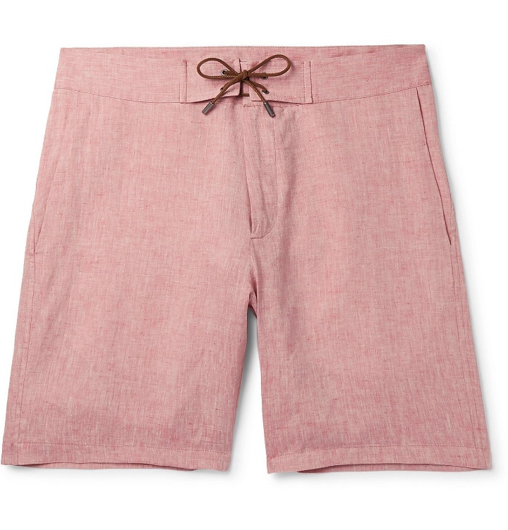 Photo: Sease - Sunset Suede-Trimmed Linen Shorts - Red