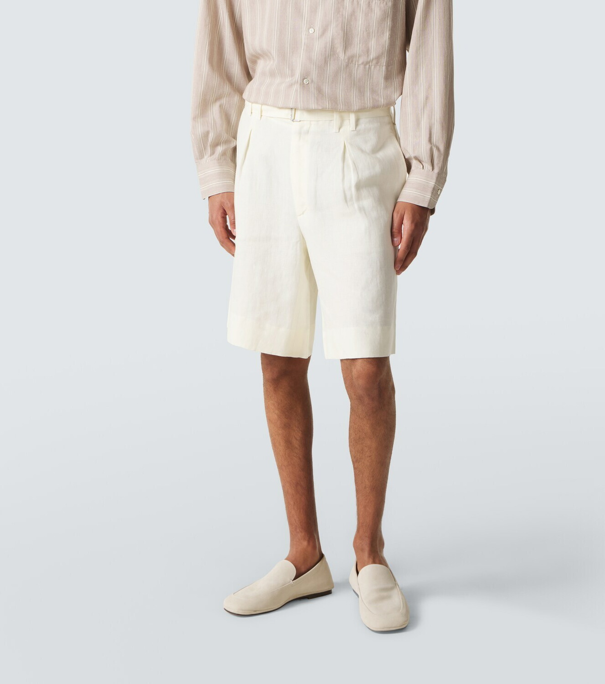 Stòffa Belted linen Bermuda shorts