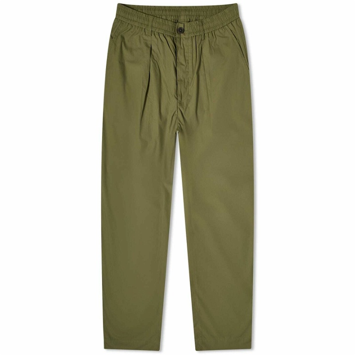 Photo: Universal Works Men's Recycled Poly Oxford Pants in Olive