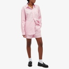 Sporty & Rich Hotel du Cap Cursive Poplin Short in Pink/White Thin Stripe White