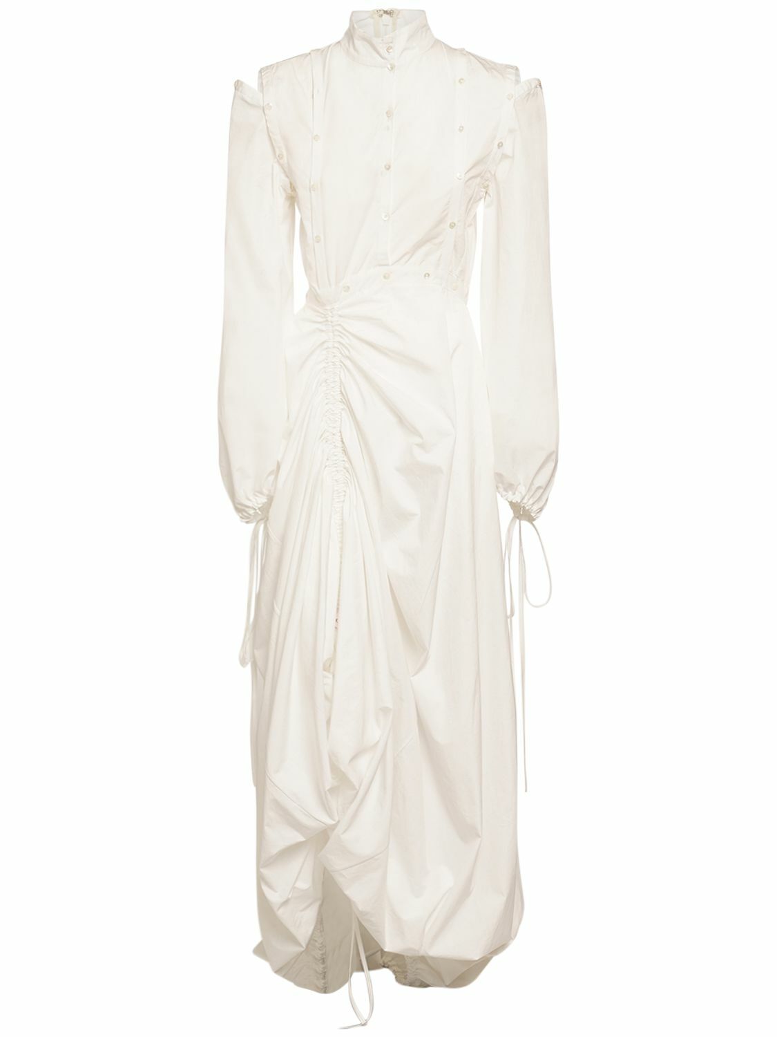 ROCHAS Ruched Cotton Poplin Midi Dress