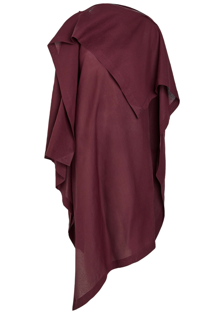 Issey Miyake All Squares Cape-effect Asymmetric Paper-blend Midi Dress Burgundy