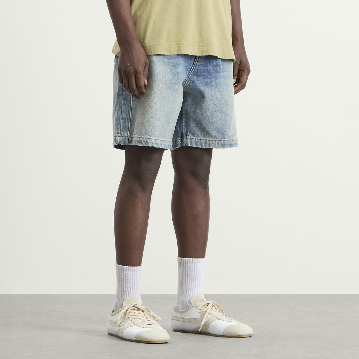 Rhude Men's Boxy Traxedo Denim Shorts in Isla Indigo