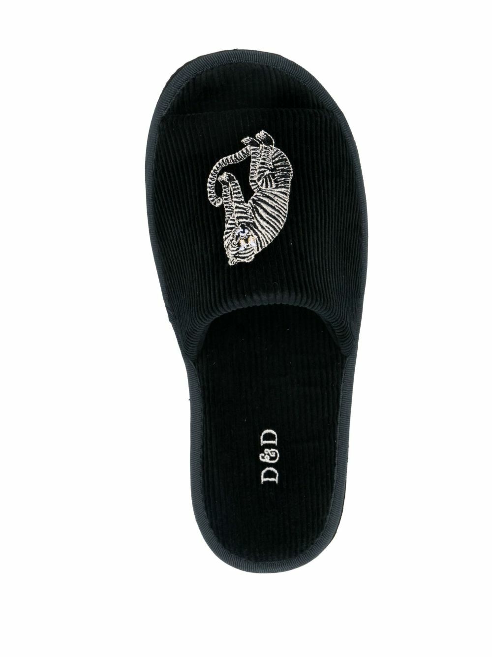 Desmond & Dempsey Black Sansindo Tiger Embroidered Slippers