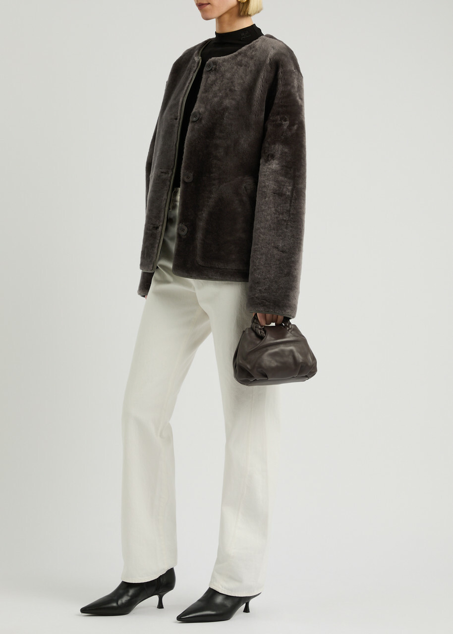 Arma Lucine Reversible Shearling and Leather Jacket Dark Brown