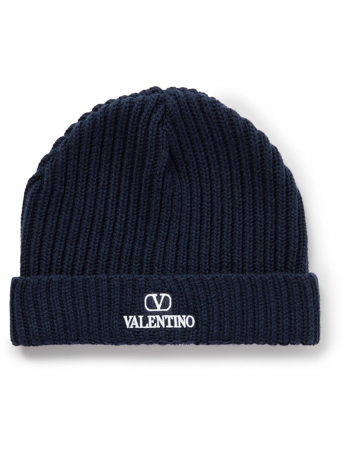Photo: Valentino - Valentino Garavani Logo-Embroidered Ribbed Virgin Wool Beanie