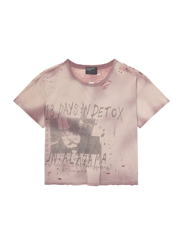 Photo: Enfants Riches Déprimés - 13 Day in Detox Distressed Printed Cotton-Jersey T-Shirt - Pink